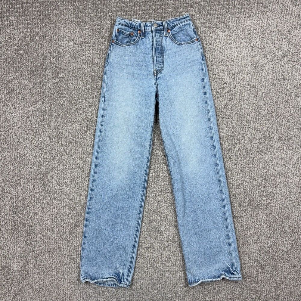 Levis Premium Ribcage Straight Ankle Jeans Womens 24 Light Wash High Rise Denim